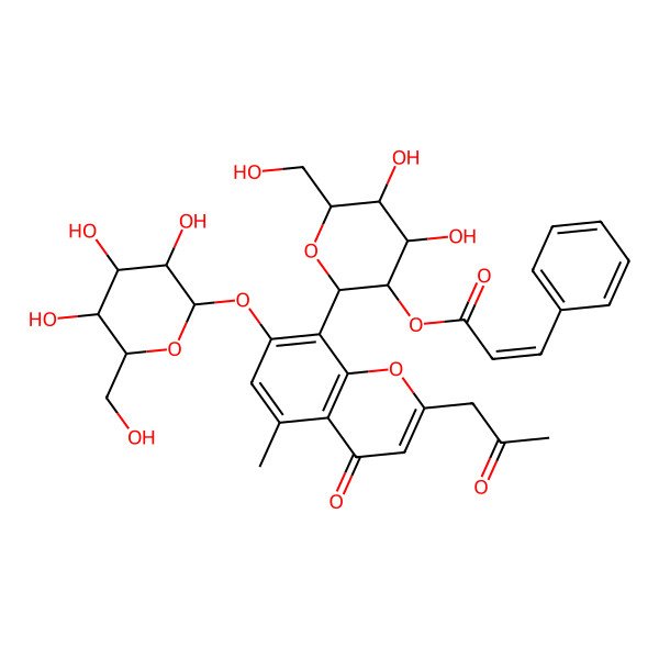 2D Structure of [4,5-Dihydroxy-6-(hydroxymethyl)-2-[5-methyl-4-oxo-2-(2-oxopropyl)-7-[3,4,5-trihydroxy-6-(hydroxymethyl)oxan-2-yl]oxychromen-8-yl]oxan-3-yl] 3-phenylprop-2-enoate