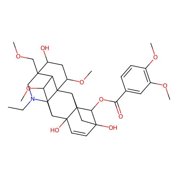 2D Structure of [11-Ethyl-5,8,14-trihydroxy-16,18-dimethoxy-13-(methoxymethyl)-11-azahexacyclo[7.7.2.12,5.01,10.03,8.013,17]nonadec-6-en-4-yl] 3,4-dimethoxybenzoate