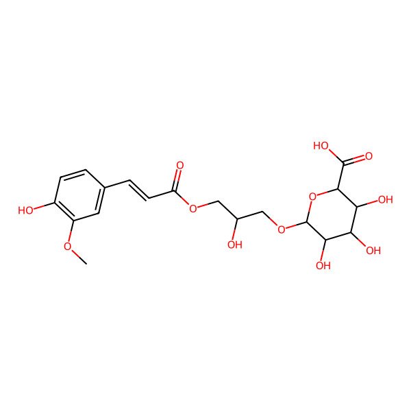 2D Structure of (2S,3S,4S,5R,6S)-3,4,5-trihydroxy-6-[(2R)-2-hydroxy-3-[(E)-3-(4-hydroxy-3-methoxyphenyl)prop-2-enoyl]oxypropoxy]oxane-2-carboxylic acid