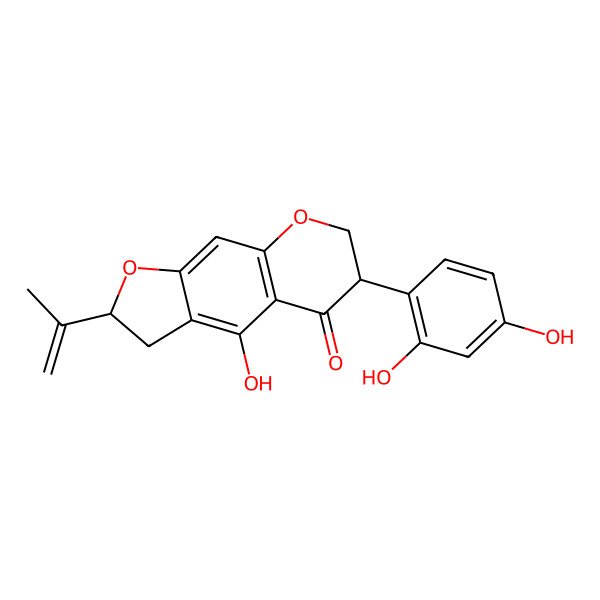 2D Structure of (2S,6R)-6-(2,4-dihydroxyphenyl)-4-hydroxy-2-prop-1-en-2-yl-2,3,6,7-tetrahydrofuro[3,2-g]chromen-5-one