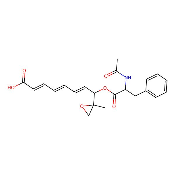 2D Structure of (2E,4E,6E,8R)-8-[(2R)-2-acetamido-3-phenylpropanoyl]oxy-8-[(2R)-2-methyloxiran-2-yl]octa-2,4,6-trienoic acid