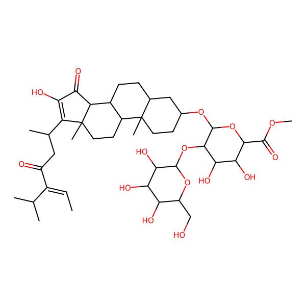 2D Structure of Methyl 3,4-dihydroxy-6-[[16-hydroxy-10,13-dimethyl-15-oxo-17-(4-oxo-5-propan-2-ylhept-5-en-2-yl)-1,2,3,4,5,6,7,8,9,11,12,14-dodecahydrocyclopenta[a]phenanthren-3-yl]oxy]-5-[3,4,5-trihydroxy-6-(hydroxymethyl)oxan-2-yl]oxyoxane-2-carboxylate