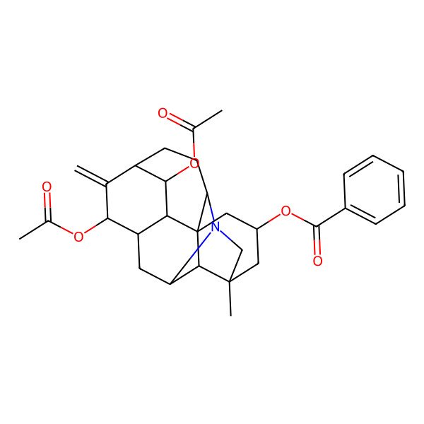 2D Structure of (13,19-Diacetyloxy-5-methyl-12-methylidene-7-azahexacyclo[9.6.2.01,8.05,17.07,16.014,18]nonadecan-3-yl) benzoate