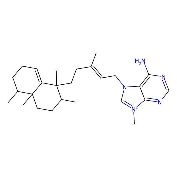 2D Structure of 7-[(E)-5-[(1S,2R,4aS,5R)-1,2,4a,5-tetramethyl-2,3,4,5,6,7-hexahydronaphthalen-1-yl]-3-methylpent-2-enyl]-9-methylpurin-9-ium-6-amine