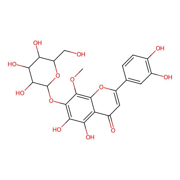 2D Structure of 2-(3,4-Dihydroxyphenyl)-5,6-dihydroxy-8-methoxy-7-[3,4,5-trihydroxy-6-(hydroxymethyl)oxan-2-yl]oxychromen-4-one