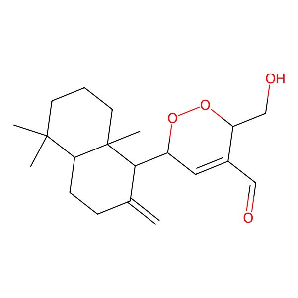2D Structure of (3R,6R)-6-[(1S,4aS,8aS)-5,5,8a-trimethyl-2-methylidene-3,4,4a,6,7,8-hexahydro-1H-naphthalen-1-yl]-3-(hydroxymethyl)-3,6-dihydro-1,2-dioxine-4-carbaldehyde