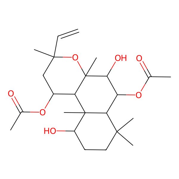 2D Structure of [(1R,3R,4aS,5S,6S,6aS,10R,10aS,10bS)-6-acetyloxy-3-ethenyl-5,10-dihydroxy-3,4a,7,7,10a-pentamethyl-2,5,6,6a,8,9,10,10b-octahydro-1H-benzo[f]chromen-1-yl] acetate