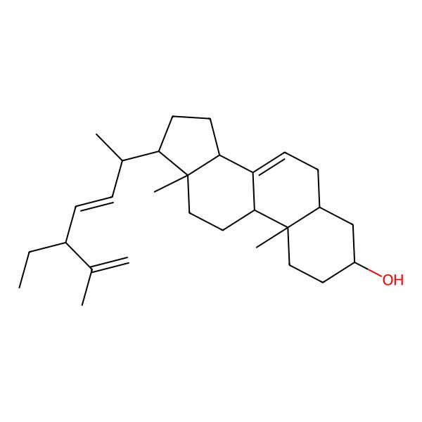 2D Structure of (3S,5S,9R,10S,13R,14R,17R)-17-[(2R,3E,5S)-5-ethyl-6-methylhepta-3,6-dien-2-yl]-10,13-dimethyl-2,3,4,5,6,9,11,12,14,15,16,17-dodecahydro-1H-cyclopenta[a]phenanthren-3-ol