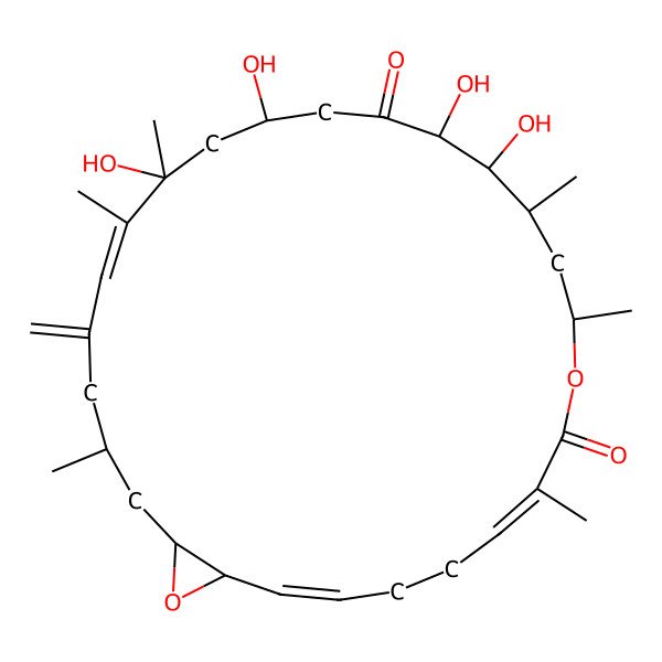 2D Structure of 13,14,17,19-Tetrahydroxy-7,10,12,19,20,24-hexamethyl-22-methylidene-9,27-dioxabicyclo[24.1.0]heptacosa-2,6,20-triene-8,15-dione