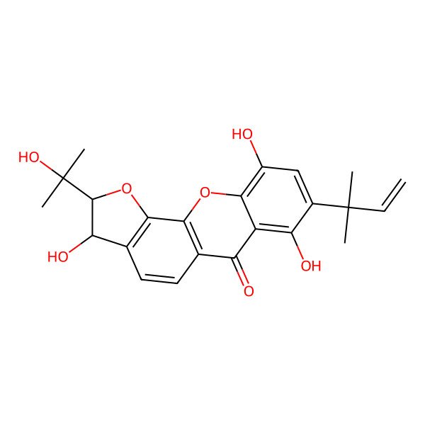 2D Structure of (2R,3R)-3,7,10-trihydroxy-2-(2-hydroxypropan-2-yl)-8-(2-methylbut-3-en-2-yl)-2,3-dihydrofuro[3,2-c]xanthen-6-one