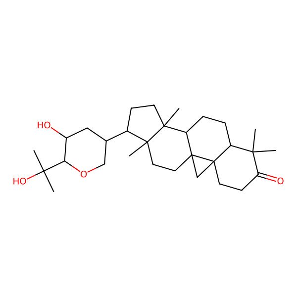 2D Structure of (1S,3R,8R,11S,12S,15R,16R)-15-[(3R,5S,6S)-5-hydroxy-6-(2-hydroxypropan-2-yl)oxan-3-yl]-7,7,12,16-tetramethylpentacyclo[9.7.0.01,3.03,8.012,16]octadecan-6-one