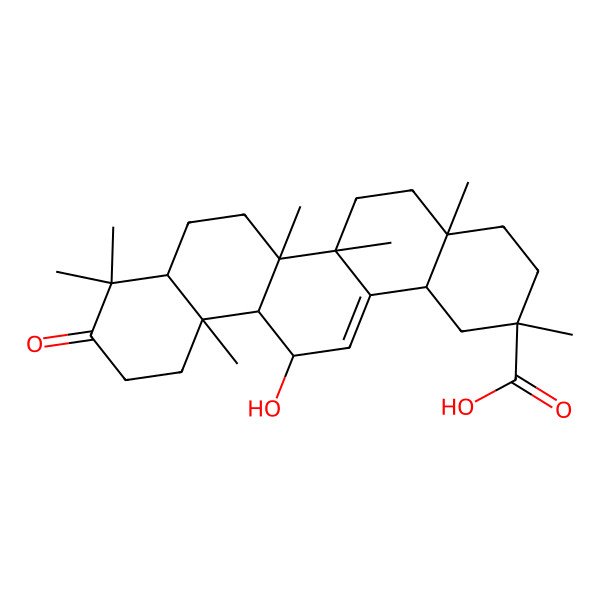 2D Structure of 13-hydroxy-2,4a,6a,6b,9,9,12a-heptamethyl-10-oxo-3,4,5,6,6a,7,8,8a,11,12,13,14b-dodecahydro-1H-picene-2-carboxylic acid