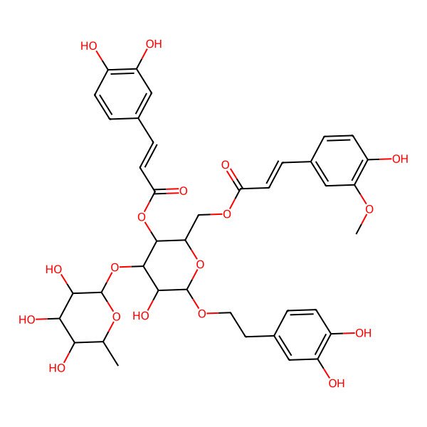 2D Structure of [(2R,3R,4R,5R,6R)-6-[2-(3,4-dihydroxyphenyl)ethoxy]-5-hydroxy-2-[[(E)-3-(4-hydroxy-3-methoxyphenyl)prop-2-enoyl]oxymethyl]-4-[(2S,3R,4R,5R,6S)-3,4,5-trihydroxy-6-methyloxan-2-yl]oxyoxan-3-yl] (E)-3-(3,4-dihydroxyphenyl)prop-2-enoate