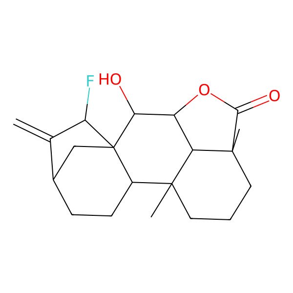 2D Structure of 7-Fluoro-9-hydroxy-1,13-dimethyl-6-methylidene-11-oxapentacyclo[8.6.1.15,8.02,8.013,17]octadecan-12-one