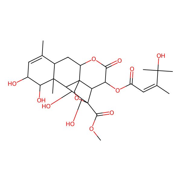 2D Structure of Methyl 11,12,15,16-tetrahydroxy-3-(4-hydroxy-3,4-dimethylpent-2-enoyl)oxy-9,13-dimethyl-4-oxo-5,18-dioxapentacyclo[12.5.0.01,6.02,17.08,13]nonadec-9-ene-17-carboxylate
