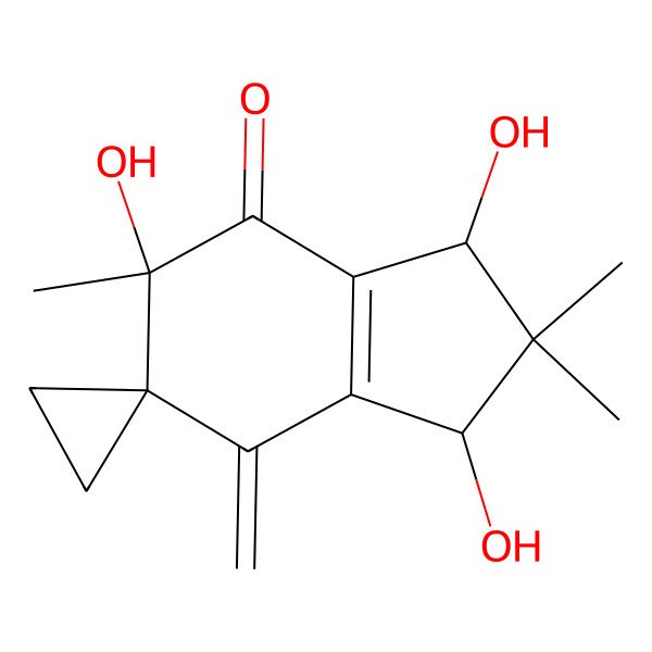 2D Structure of (1S,3S,5R)-1,3,5-trihydroxy-2,2,5-trimethyl-7-methylidenespiro[1,3-dihydroindene-6,1'-cyclopropane]-4-one