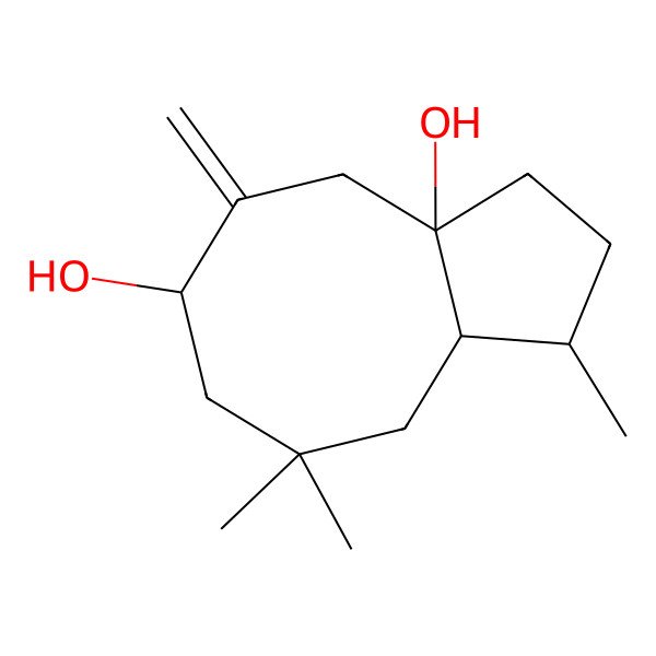 2D Structure of (1R,3aS,6R,9aS)-1,8,8-trimethyl-5-methylidene-1,2,3,4,6,7,9,9a-octahydrocyclopenta[8]annulene-3a,6-diol
