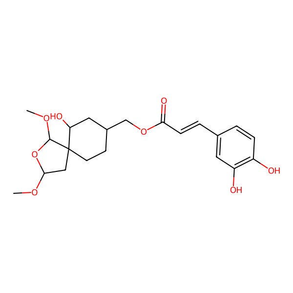 2D Structure of [(1S,3S,5S,6S,8S)-6-hydroxy-1,3-dimethoxy-2-oxaspiro[4.5]decan-8-yl]methyl (E)-3-(3,4-dihydroxyphenyl)prop-2-enoate