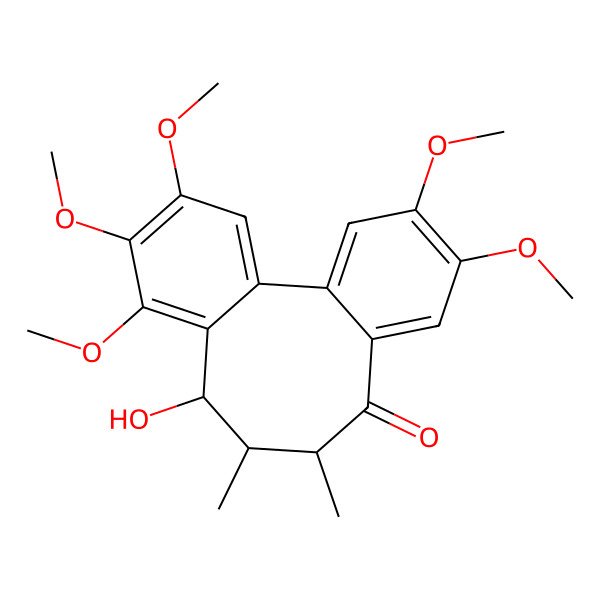2D Structure of 11-Hydroxy-4,5,13,14,15-pentamethoxy-9,10-dimethyltricyclo[10.4.0.02,7]hexadeca-1(16),2,4,6,12,14-hexaen-8-one