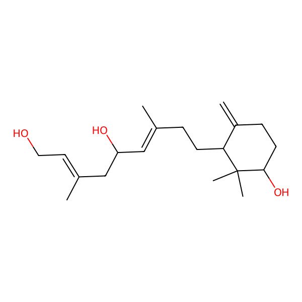 2D Structure of (2E,5R,6E)-9-[(1S,3R)-3-hydroxy-2,2-dimethyl-6-methylidenecyclohexyl]-3,7-dimethylnona-2,6-diene-1,5-diol