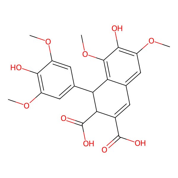 2D Structure of (1S,2R)-7-hydroxy-1-(4-hydroxy-3,5-dimethoxyphenyl)-6,8-dimethoxy-1,2-dihydronaphthalene-2,3-dicarboxylic acid