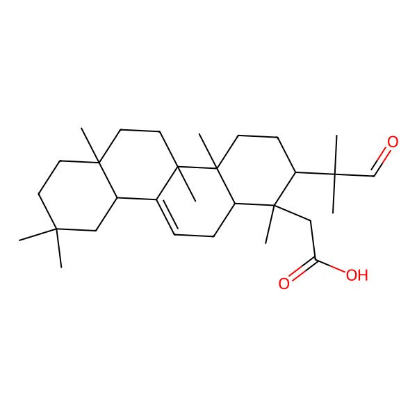 2D Structure of 2-[(1R,2R,4aR,4bS,6aR,10aR,12aR)-1,4a,4b,6a,9,9-hexamethyl-2-(2-methyl-1-oxopropan-2-yl)-3,4,5,6,7,8,10,10a,12,12a-decahydro-2H-chrysen-1-yl]acetic acid