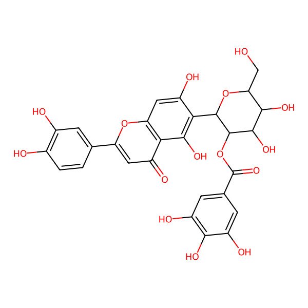 2D Structure of [2-[2-(3,4-Dihydroxyphenyl)-5,7-dihydroxy-4-oxochromen-6-yl]-4,5-dihydroxy-6-(hydroxymethyl)oxan-3-yl] 3,4,5-trihydroxybenzoate