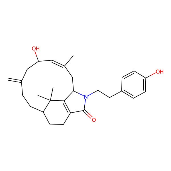 2D Structure of 5-Hydroxy-15-[2-(4-hydroxyphenyl)ethyl]-3,17,17-trimethyl-7-methylidene-15-azatricyclo[8.5.2.013,16]heptadeca-3,13(16)-dien-14-one