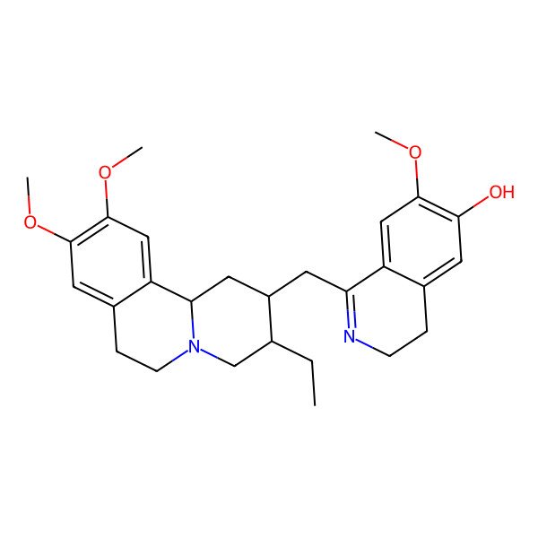 2D Structure of 1-[[(2S,3R,11bS)-3-ethyl-9,10-dimethoxy-2,3,4,6,7,11b-hexahydro-1H-benzo[a]quinolizin-2-yl]methyl]-7-methoxy-3,4-dihydroisoquinolin-6-ol