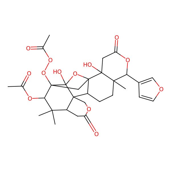 2D Structure of [19-Acetylperoxy-6-(furan-3-yl)-2,20-dihydroxy-7,17,17-trimethyl-4,14-dioxo-5,13,21-trioxahexacyclo[17.2.1.01,10.02,7.011,16.011,20]docosan-18-yl] acetate