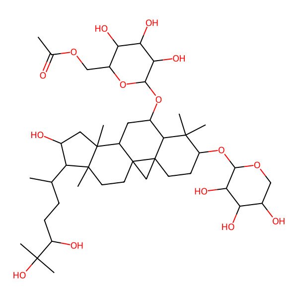 2D Structure of [6-[[15-(5,6-Dihydroxy-6-methylheptan-2-yl)-14-hydroxy-7,7,12,16-tetramethyl-6-(3,4,5-trihydroxyoxan-2-yl)oxy-9-pentacyclo[9.7.0.01,3.03,8.012,16]octadecanyl]oxy]-3,4,5-trihydroxyoxan-2-yl]methyl acetate