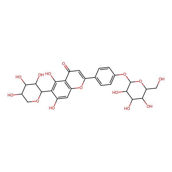 2D Structure of 5,7-dihydroxy-2-[4-[(2S,3R,4S,5S,6R)-3,4,5-trihydroxy-6-(hydroxymethyl)oxan-2-yl]oxyphenyl]-6-[(2R,3R,4S,5S)-3,4,5-trihydroxyoxan-2-yl]chromen-4-one