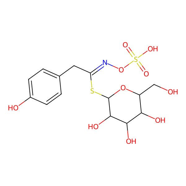 2D Structure of [(2R,3R,4S,5R,6S)-3,4,5-trihydroxy-6-(hydroxymethyl)oxan-2-yl] (1Z)-2-(4-hydroxyphenyl)-N-sulfooxyethanimidothioate