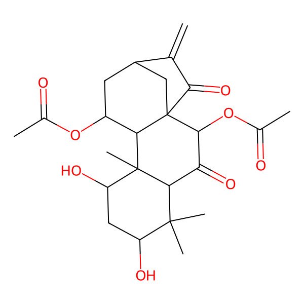 2D Structure of (2-Acetyloxy-6,8-dihydroxy-5,5,9-trimethyl-14-methylidene-3,15-dioxo-11-tetracyclo[11.2.1.01,10.04,9]hexadecanyl) acetate