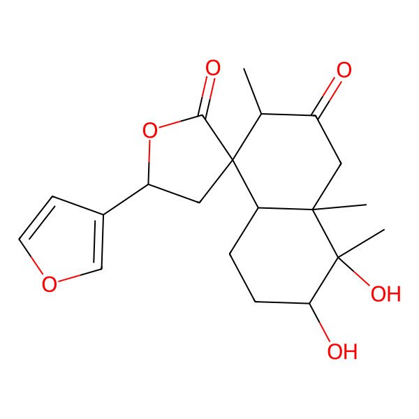 2D Structure of (3S,4S,4aS,5'R,7S,8S,8aS)-5'-(furan-3-yl)-7,8-dihydroxy-3,8,8a-trimethylspiro[1,3,4a,5,6,7-hexahydronaphthalene-4,3'-oxolane]-2,2'-dione
