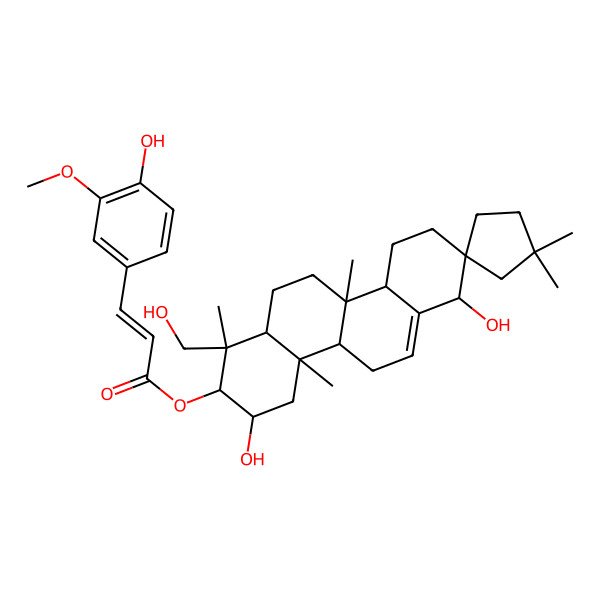 2D Structure of [(1R,2R,3R,4aR,4bS,7S,8R,10aS,10bR,12aR)-3,7-dihydroxy-1-(hydroxymethyl)-1,1',1',4a,10b-pentamethylspiro[2,3,4,4b,5,7,9,10,10a,11,12,12a-dodecahydrochrysene-8,3'-cyclopentane]-2-yl] 3-(4-hydroxy-3-methoxyphenyl)prop-2-enoate