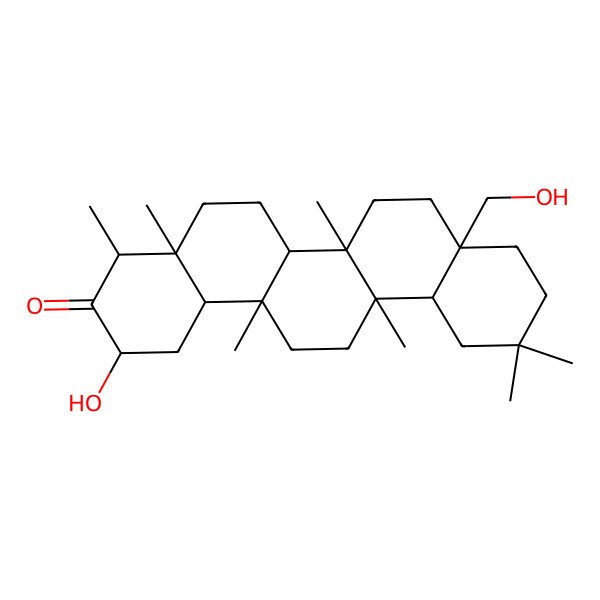 2D Structure of (2R,4R,4aR,6aS,6aS,6bR,8aS,12aS,14aS,14bR)-2-hydroxy-8a-(hydroxymethyl)-4,4a,6a,6b,11,11,14a-heptamethyl-2,4,5,6,6a,7,8,9,10,12,12a,13,14,14b-tetradecahydro-1H-picen-3-one 2D Structure of (2R,4R,4aR,6aS,6aS,6bR,8aS,12aS,14aS,14bR)-2-hydroxy-8a-(hydroxymethyl)-4,4a,6a,6b,11,11,14a-heptamethyl-2,4,5,6,6a,7,8,9,10,12,12a,13,14,14b-tetradecahydro-1H-picen-3-one