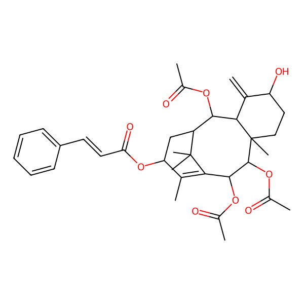 2D Structure of [(1R,2R,3R,5S,8R,9R,10R,13S)-2,9,10-triacetyloxy-5-hydroxy-8,12,15,15-tetramethyl-4-methylidene-13-tricyclo[9.3.1.03,8]pentadec-11-enyl] (E)-3-phenylprop-2-enoate