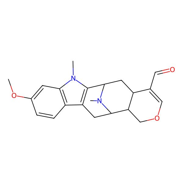 2D Structure of (1S,12S,13R,18R)-6-methoxy-3,20-dimethyl-15-oxa-3,20-diazapentacyclo[10.7.1.02,10.04,9.013,18]icosa-2(10),4(9),5,7,16-pentaene-17-carbaldehyde