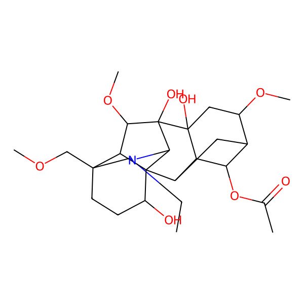 2D Structure of [(1S,2R,3R,4S,5R,6S,8R,9S,10S,13S,16S,17R,18S)-11-ethyl-8,9,16-trihydroxy-6,18-dimethoxy-13-(methoxymethyl)-11-azahexacyclo[7.7.2.12,5.01,10.03,8.013,17]nonadecan-4-yl] acetate