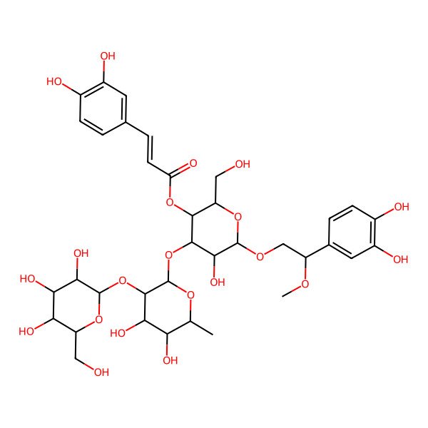 2D Structure of [4-[4,5-Dihydroxy-6-methyl-3-[3,4,5-trihydroxy-6-(hydroxymethyl)oxan-2-yl]oxyoxan-2-yl]oxy-6-[2-(3,4-dihydroxyphenyl)-2-methoxyethoxy]-5-hydroxy-2-(hydroxymethyl)oxan-3-yl] 3-(3,4-dihydroxyphenyl)prop-2-enoate