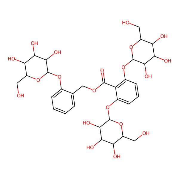 2D Structure of [2-[(2S,3R,4S,5S,6R)-3,4,5-trihydroxy-6-(hydroxymethyl)oxan-2-yl]oxyphenyl]methyl 2,6-bis[[(2S,3R,4S,5S,6R)-3,4,5-trihydroxy-6-(hydroxymethyl)oxan-2-yl]oxy]benzoate