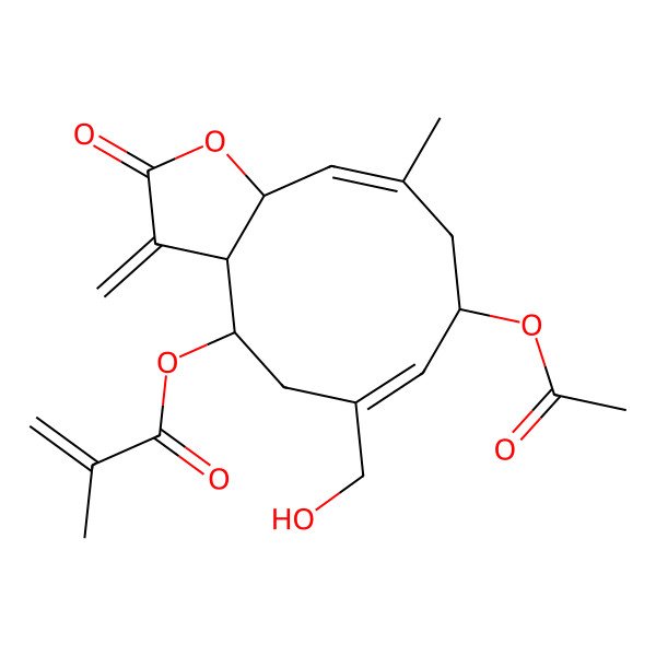 2D Structure of [(3aR,4R,8R,11aR)-8-acetyloxy-6-(hydroxymethyl)-10-methyl-3-methylidene-2-oxo-3a,4,5,8,9,11a-hexahydrocyclodeca[b]furan-4-yl] 2-methylprop-2-enoate