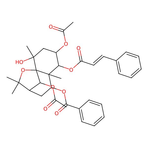 2D Structure of [4,12-Diacetyloxy-2-hydroxy-2,6,10,10-tetramethyl-5-(3-phenylprop-2-enoyloxy)-11-oxatricyclo[7.2.1.01,6]dodecan-7-yl] benzoate