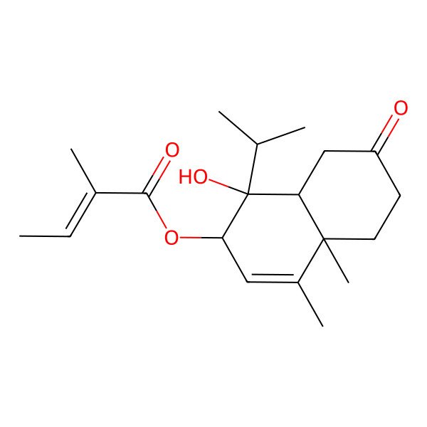 2D Structure of (1-hydroxy-4,4a-dimethyl-7-oxo-1-propan-2-yl-5,6,8,8a-tetrahydro-2H-naphthalen-2-yl) 2-methylbut-2-enoate 2D Structure of (1-hydroxy-4,4a-dimethyl-7-oxo-1-propan-2-yl-5,6,8,8a-tetrahydro-2H-naphthalen-2-yl) 2-methylbut-2-enoate