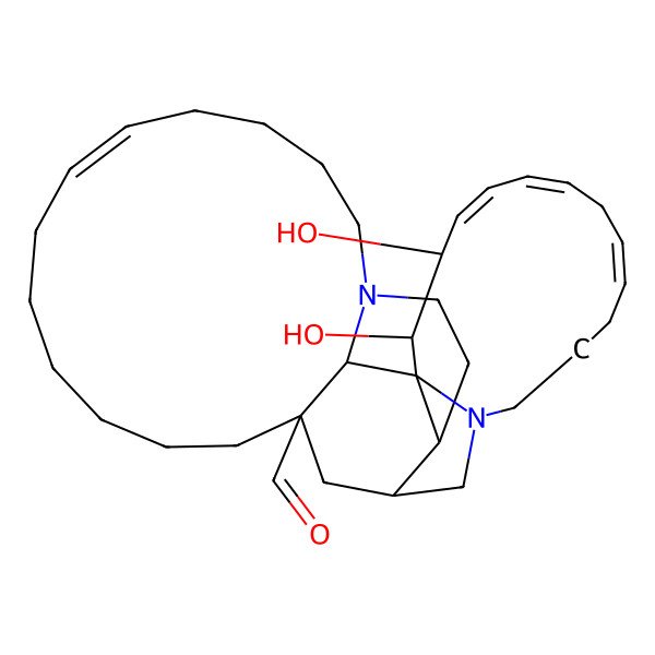 2D Structure of 33,34-Dihydroxy-5,22-diazapentacyclo[16.16.1.01,22.02,20.05,35]pentatriaconta-10,26,29,31-tetraene-18-carbaldehyde