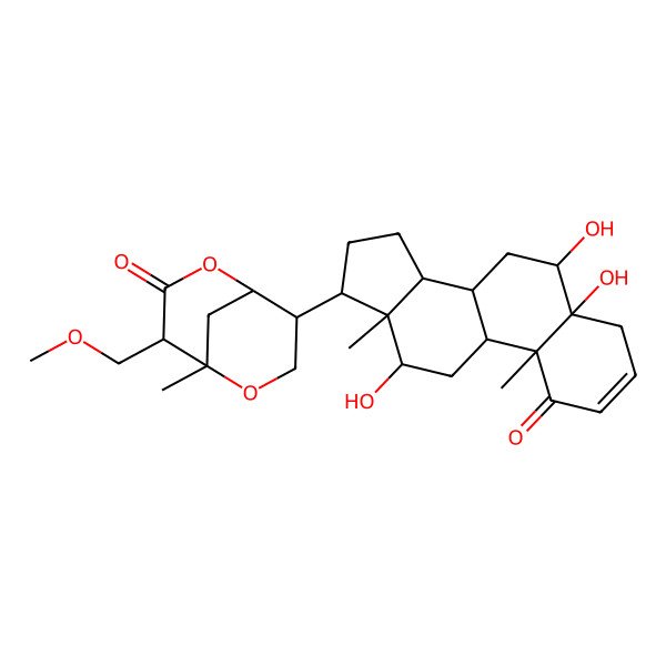2D Structure of (1R,4S,5R,8R)-4-(methoxymethyl)-5-methyl-8-[(5R,6R,8S,9S,10R,12R,13S,14S,17R)-5,6,12-trihydroxy-10,13-dimethyl-1-oxo-6,7,8,9,11,12,14,15,16,17-decahydro-4H-cyclopenta[a]phenanthren-17-yl]-2,6-dioxabicyclo[3.3.1]nonan-3-one