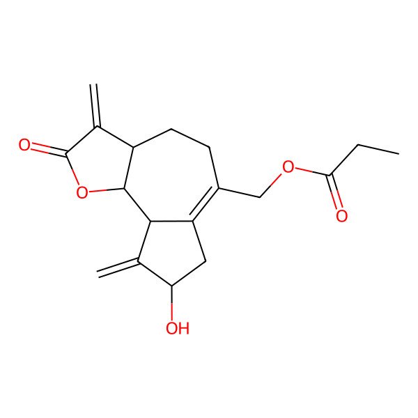 2D Structure of [(3aS,8S,9aR,9bS)-8-hydroxy-3,9-dimethylidene-2-oxo-4,5,7,8,9a,9b-hexahydro-3aH-azuleno[4,5-b]furan-6-yl]methyl propanoate