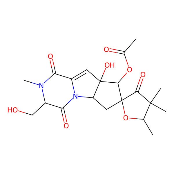 2D Structure of [6-Hydroxy-11-(hydroxymethyl)-4',4',5',10-tetramethyl-3',9,12-trioxospiro[1,10-diazatricyclo[6.4.0.02,6]dodec-7-ene-4,2'-oxolane]-5-yl] acetate