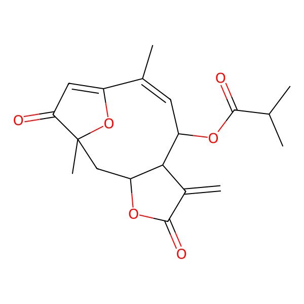 2D Structure of [(1R,3S,7R,8S,9Z)-1,10-dimethyl-6-methylidene-5,13-dioxo-4,14-dioxatricyclo[9.2.1.03,7]tetradeca-9,11-dien-8-yl] 2-methylpropanoate